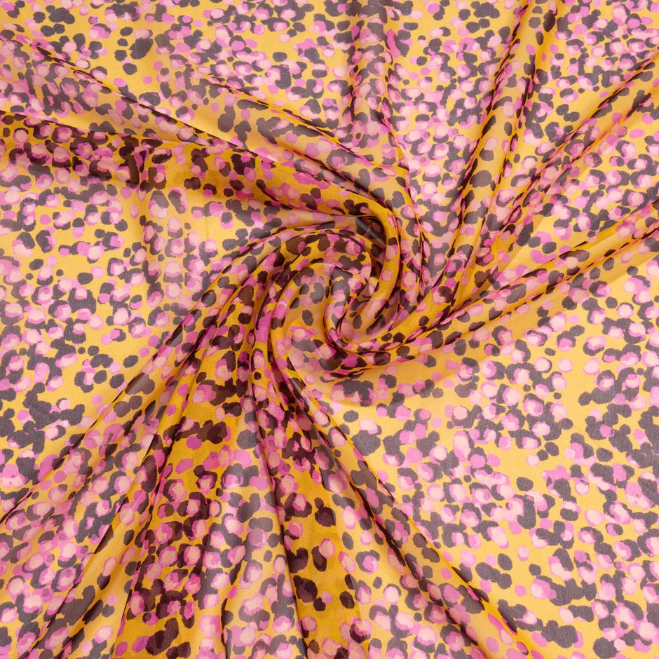 Pink Spotted Yellow/Peach Pure Silk Georgette