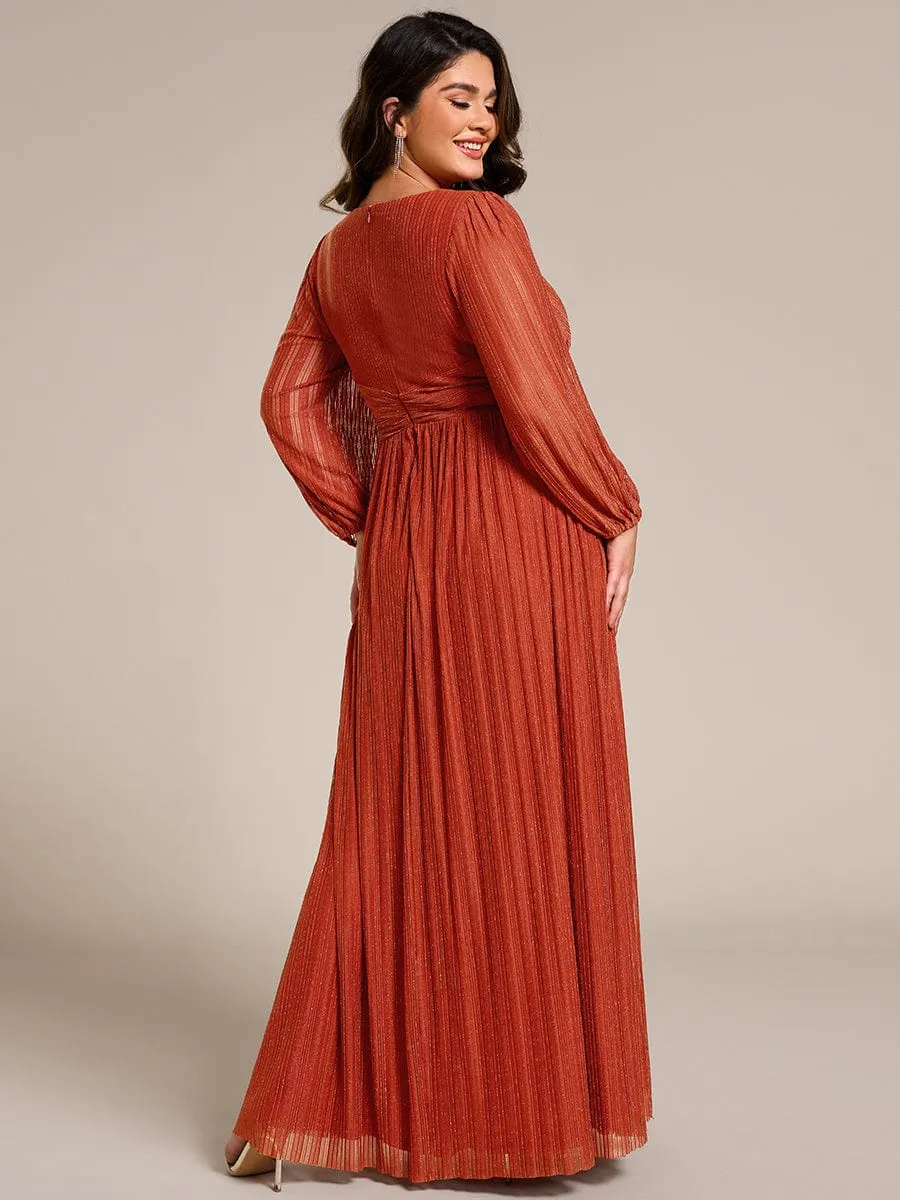 Plus Size Dazzling Empire Waist See-Through Long Sleeves A-Line Evening Dress