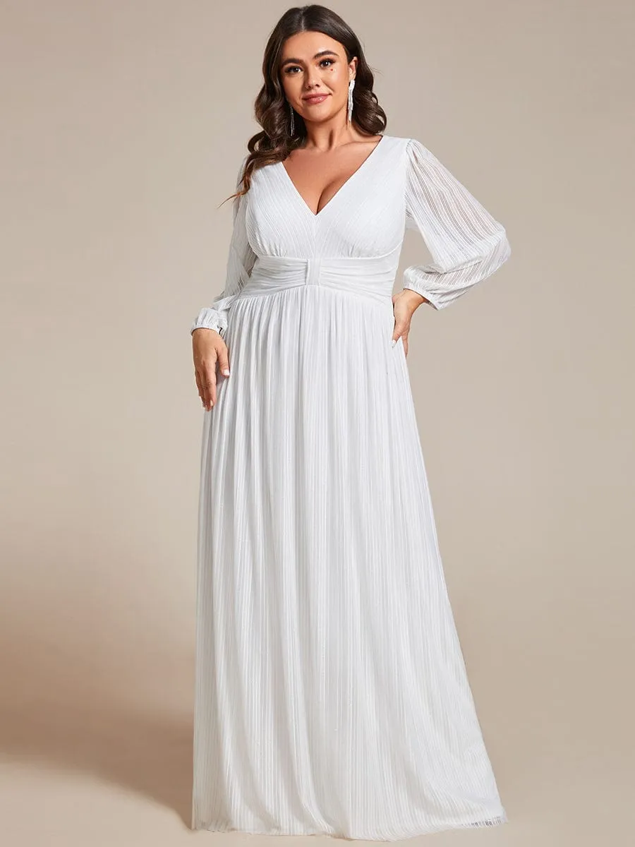 Plus Size Dazzling Empire Waist See-Through Long Sleeves A-Line Evening Dress