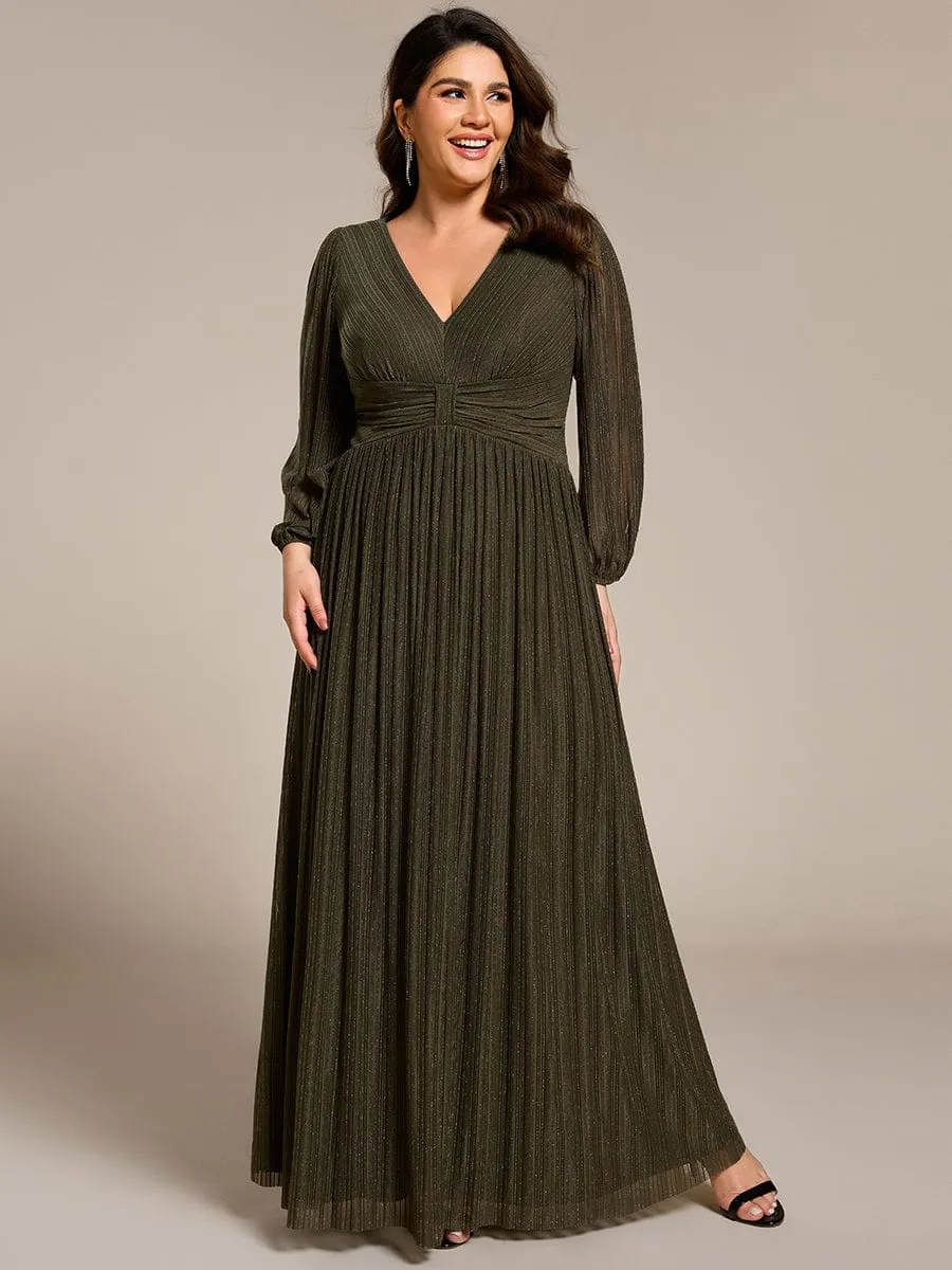 Plus Size Dazzling Empire Waist See-Through Long Sleeves A-Line Evening Dress