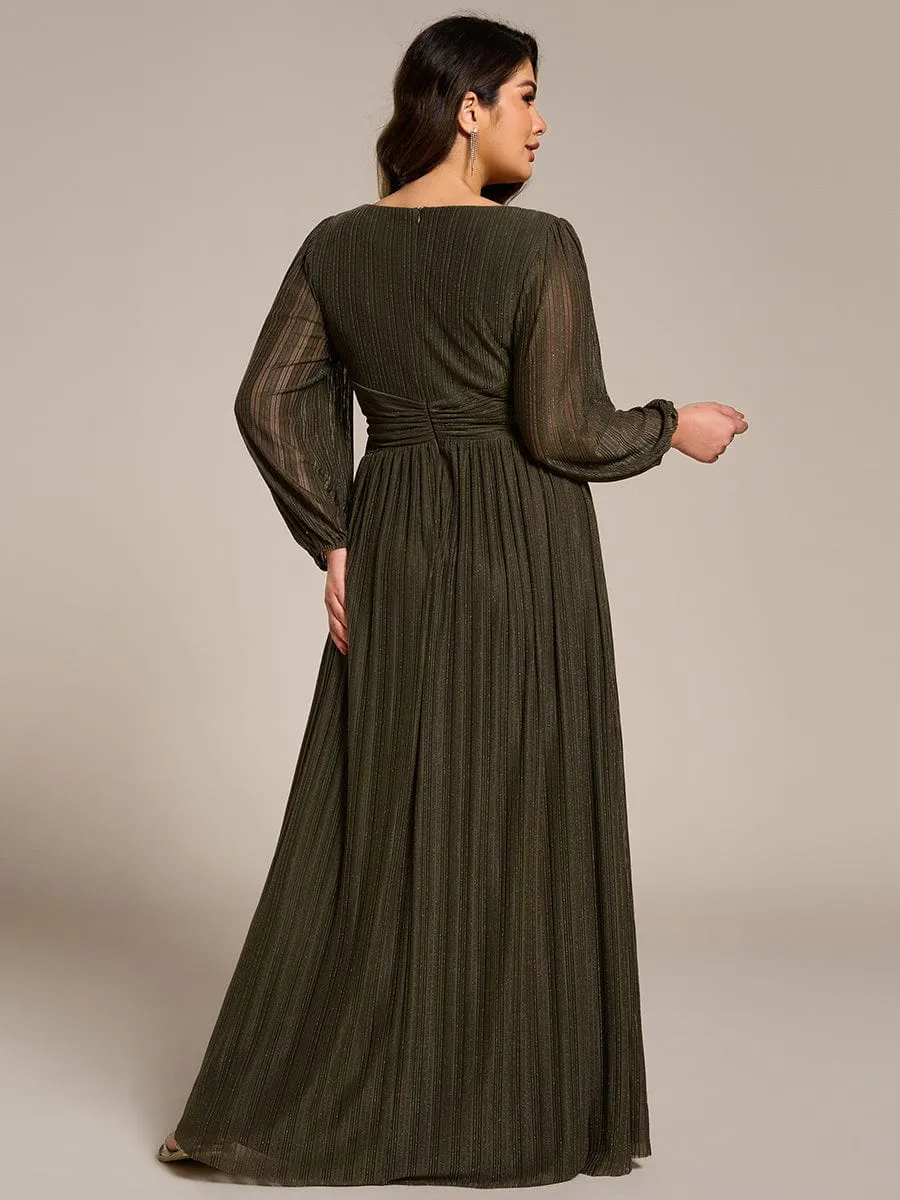 Plus Size Dazzling Empire Waist See-Through Long Sleeves A-Line Evening Dress