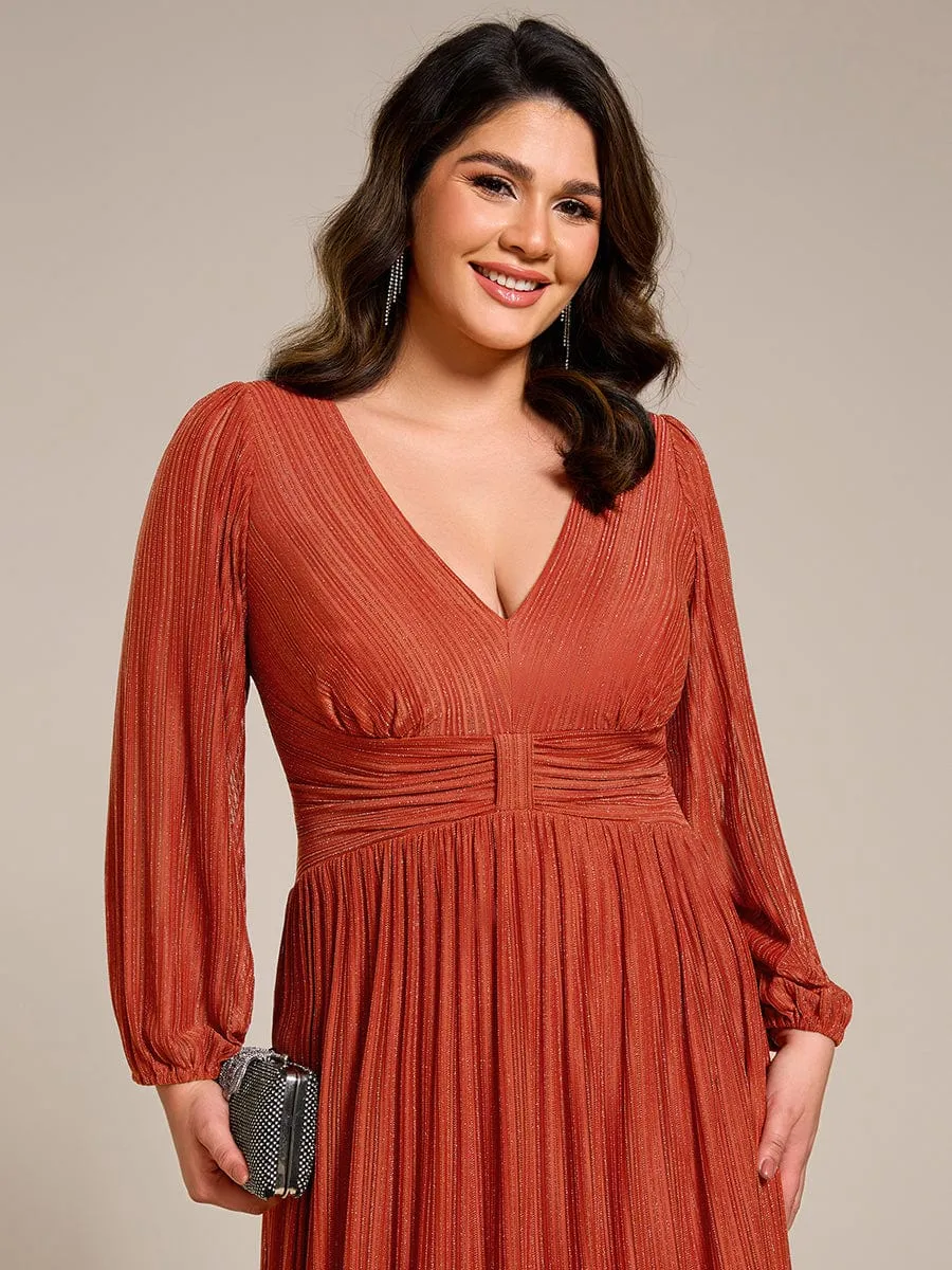 Plus Size Dazzling Empire Waist See-Through Long Sleeves A-Line Evening Dress