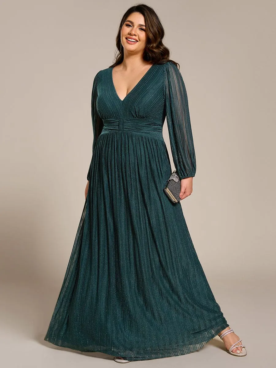 Plus Size Dazzling Empire Waist See-Through Long Sleeves A-Line Evening Dress