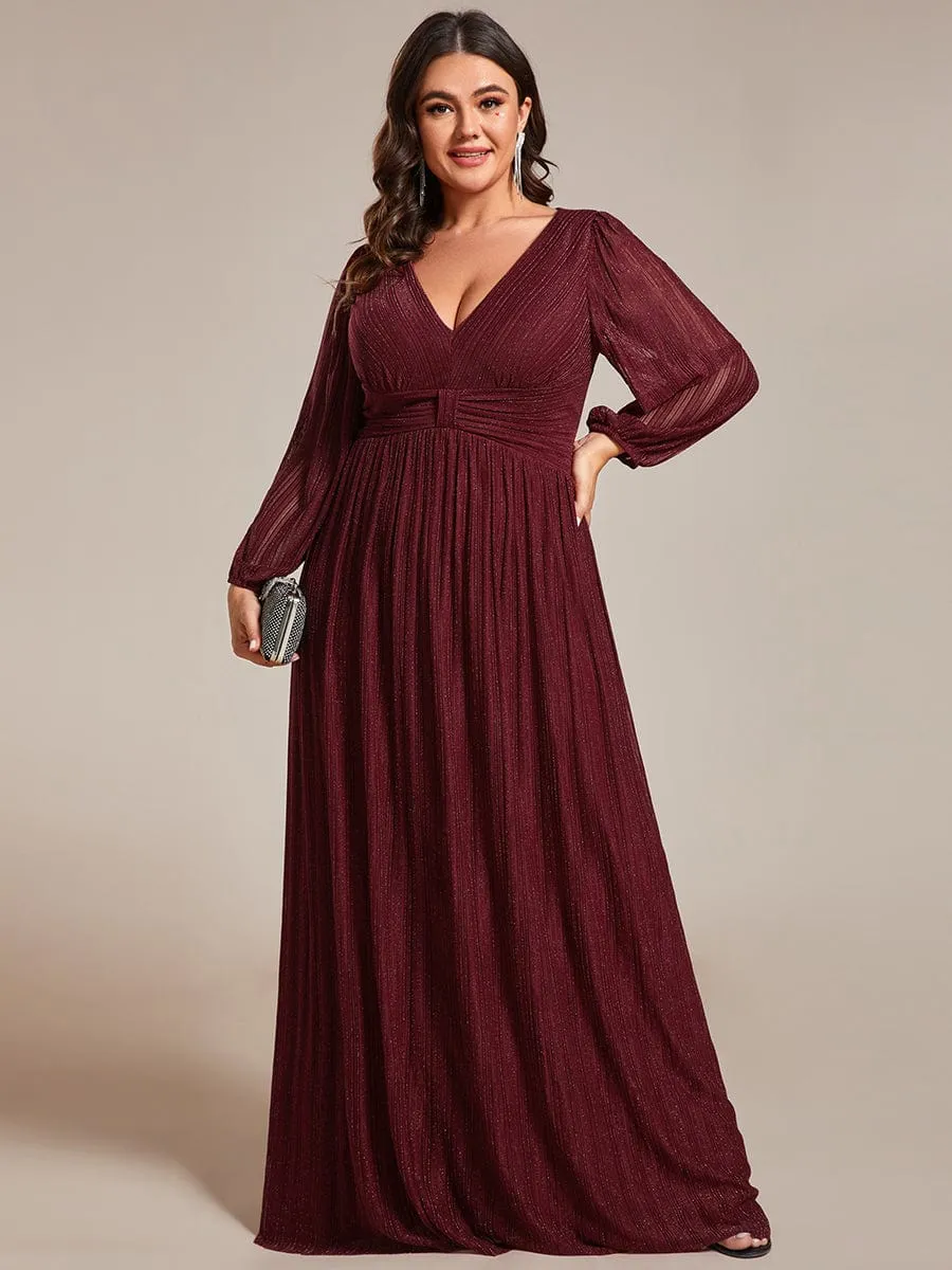 Plus Size Dazzling Empire Waist See-Through Long Sleeves A-Line Evening Dress