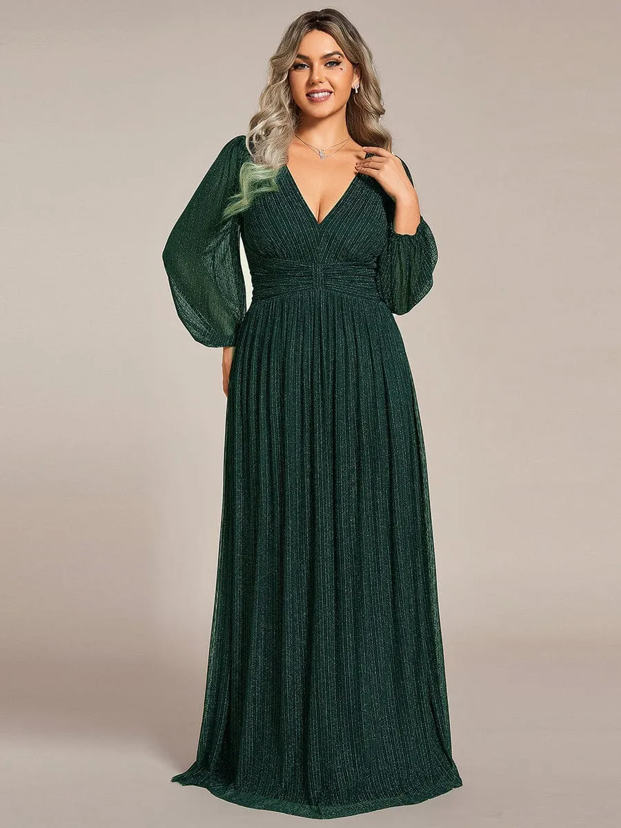 Plus Size Dazzling Empire Waist See-Through Long Sleeves A-Line Evening Dress