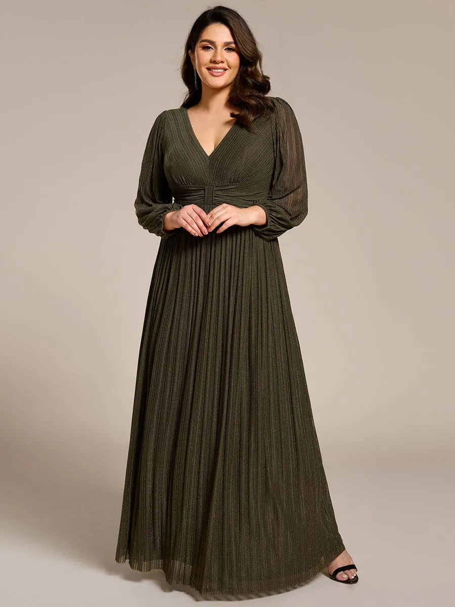 Plus Size Dazzling Empire Waist See-Through Long Sleeves A-Line Evening Dress