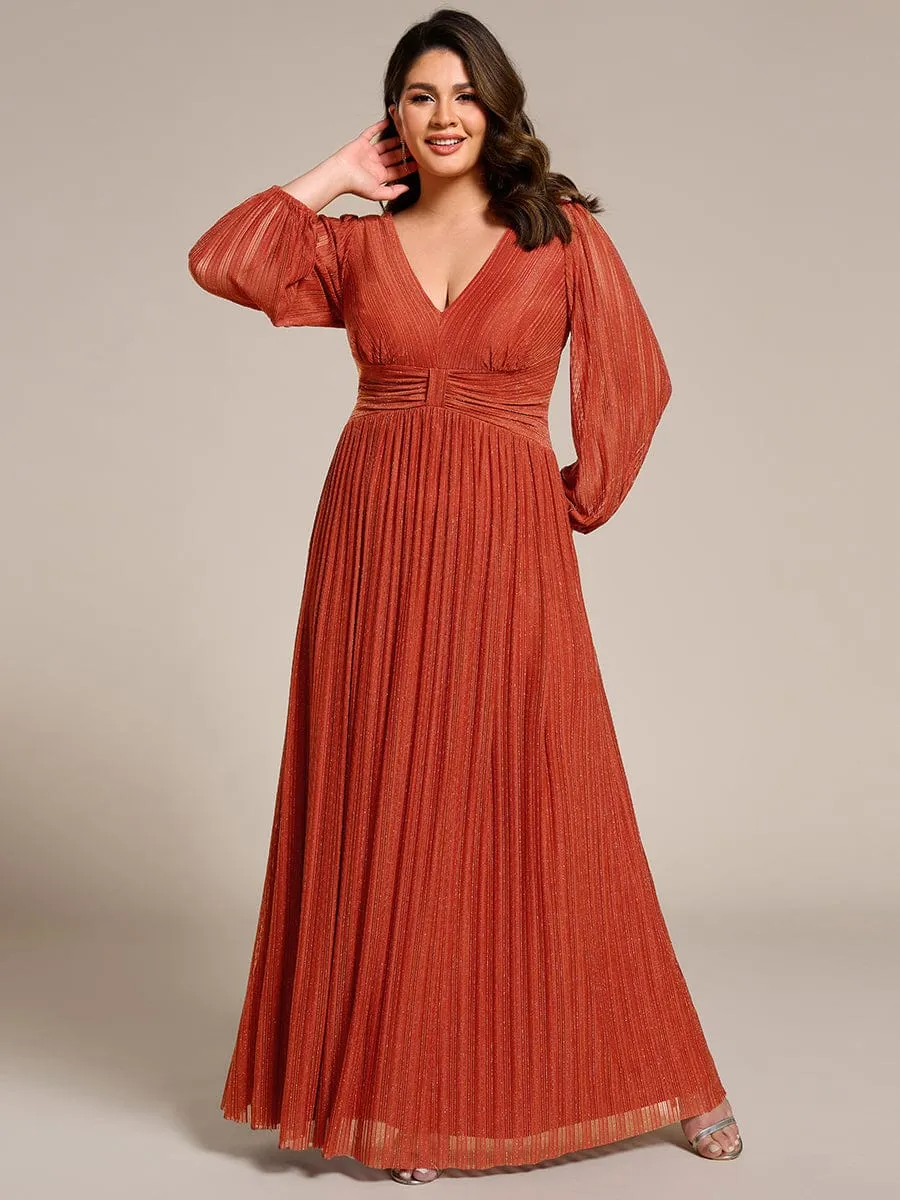 Plus Size Dazzling Empire Waist See-Through Long Sleeves A-Line Evening Dress