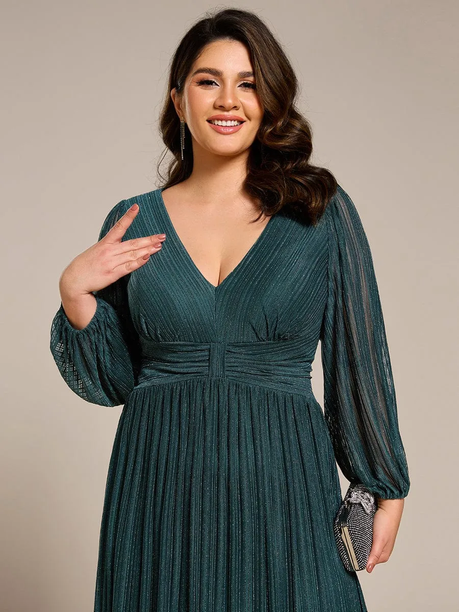 Plus Size Dazzling Empire Waist See-Through Long Sleeves A-Line Evening Dress