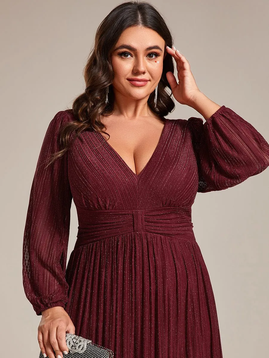 Plus Size Dazzling Empire Waist See-Through Long Sleeves A-Line Evening Dress