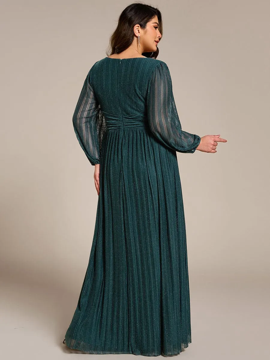 Plus Size Dazzling Empire Waist See-Through Long Sleeves A-Line Evening Dress