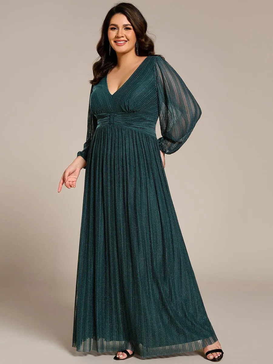 Plus Size Dazzling Empire Waist See-Through Long Sleeves A-Line Evening Dress