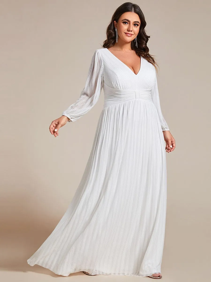 Plus Size Dazzling Empire Waist See-Through Long Sleeves A-Line Evening Dress