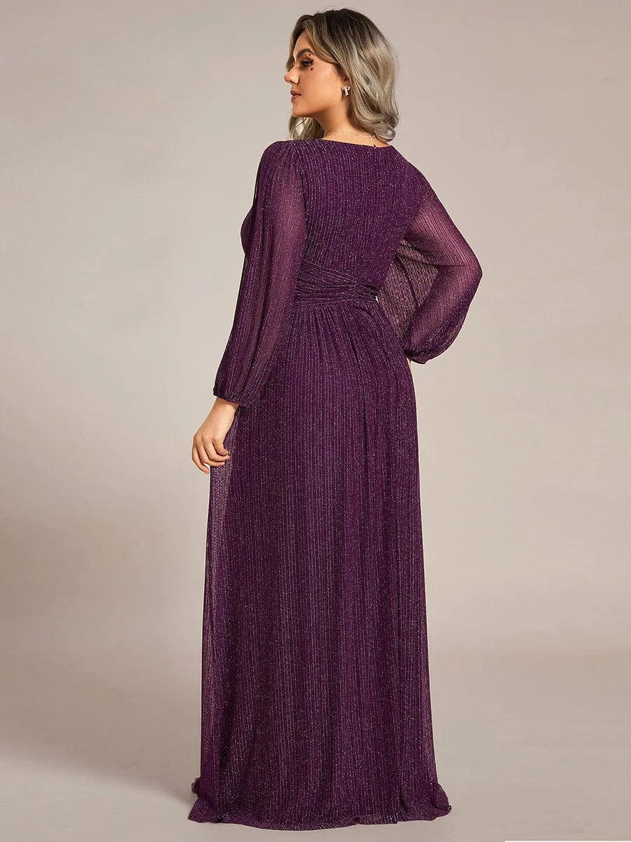 Plus Size Dazzling Empire Waist See-Through Long Sleeves A-Line Evening Dress