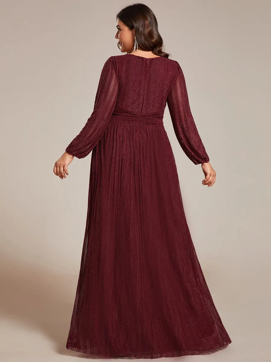 Plus Size Dazzling Empire Waist See-Through Long Sleeves A-Line Evening Dress