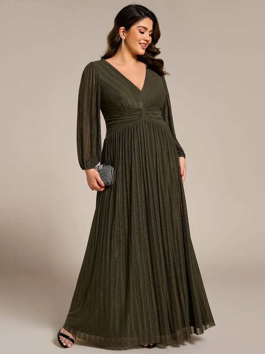 Plus Size Dazzling Empire Waist See-Through Long Sleeves A-Line Evening Dress