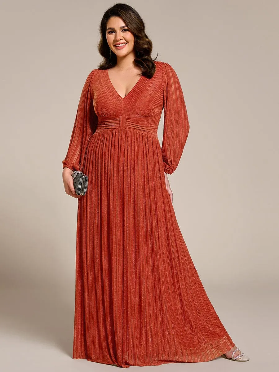 Plus Size Dazzling Empire Waist See-Through Long Sleeves A-Line Evening Dress