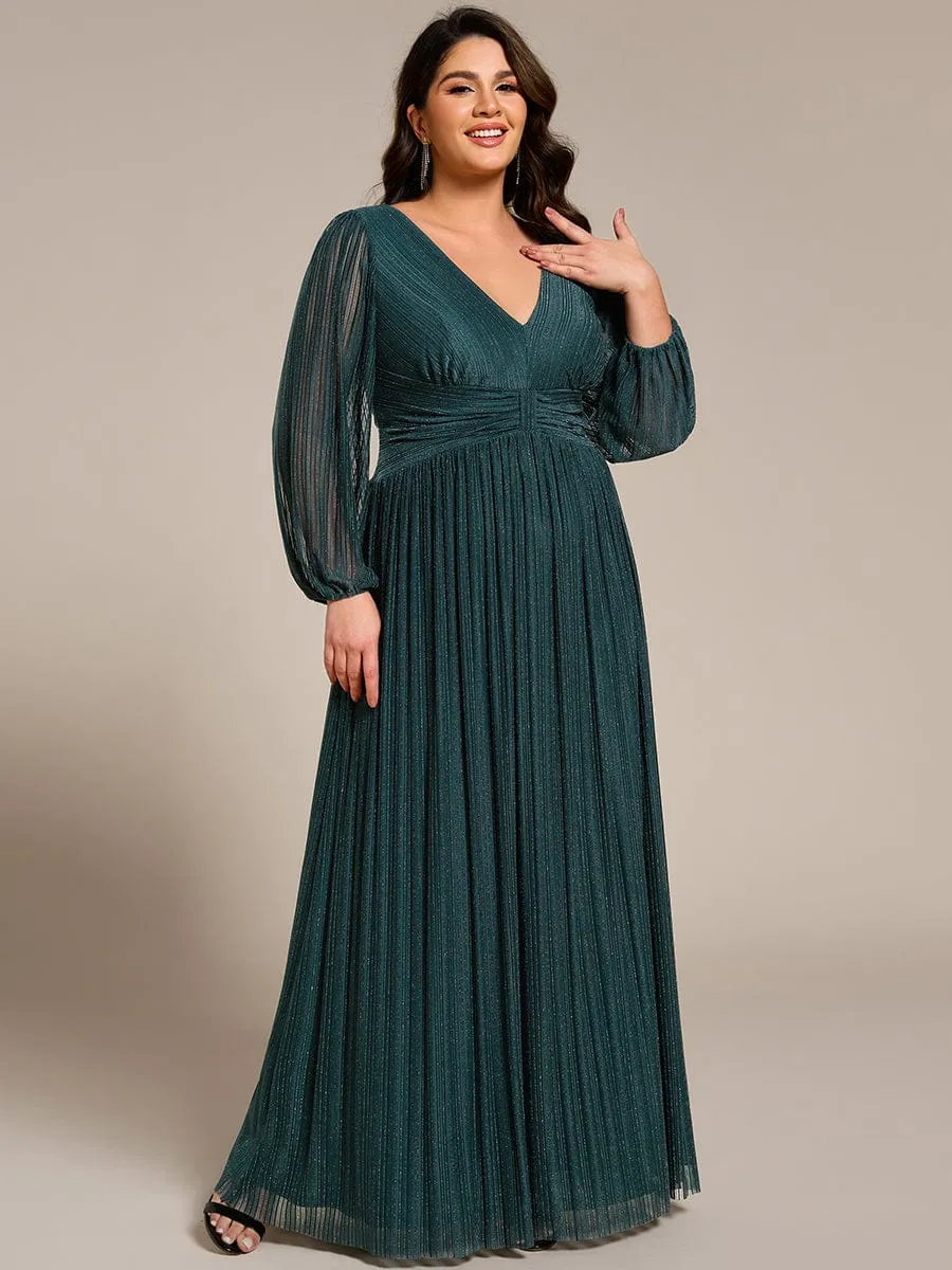 Plus Size Dazzling Empire Waist See-Through Long Sleeves A-Line Evening Dress