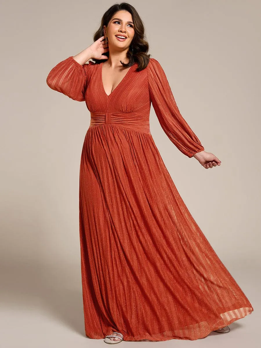 Plus Size Dazzling Empire Waist See-Through Long Sleeves A-Line Evening Dress