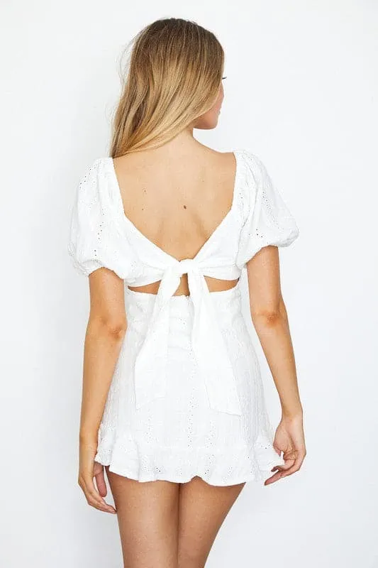 Pretty Playful Things Eyelet Puff Sleeve White Mini Dress