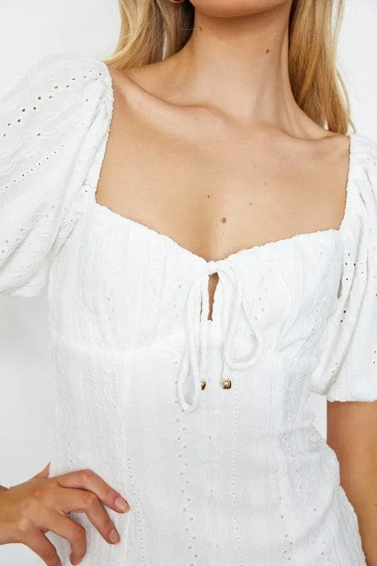 Pretty Playful Things Eyelet Puff Sleeve White Mini Dress