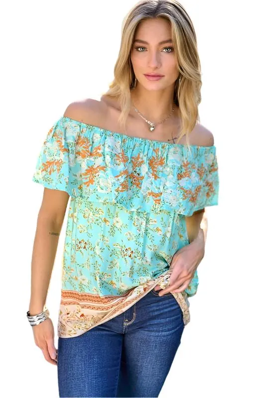 Printed Off Shoulder Smocked Top