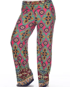 Printed  Palazzo Pants | Fuchsia/Green