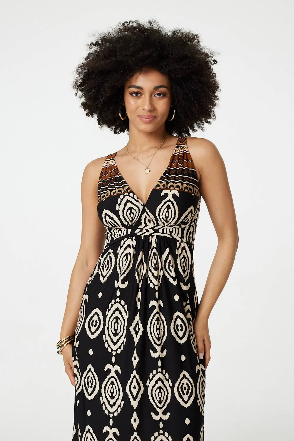 Printed Sleeveless Empire Maxi Dress