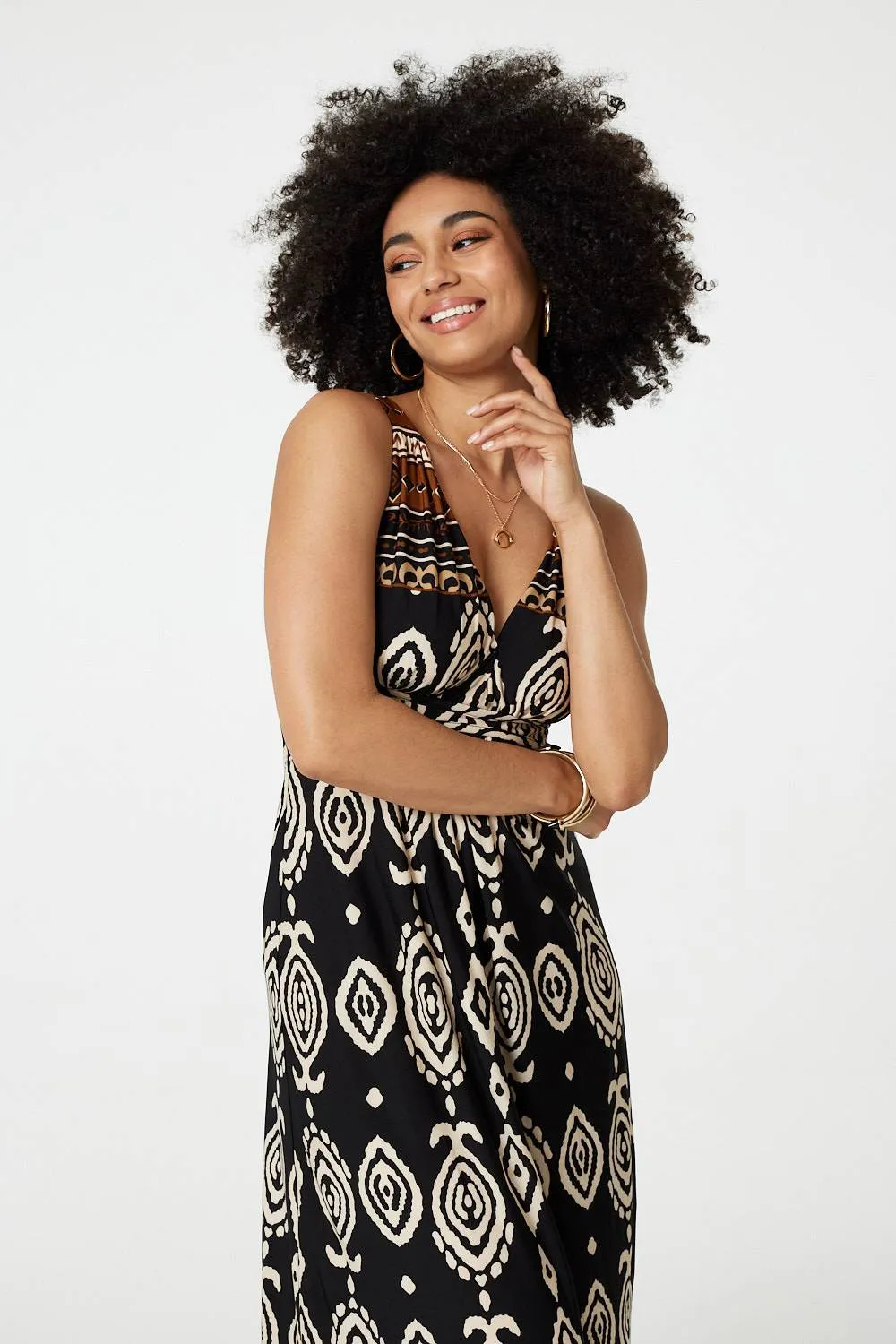 Printed Sleeveless Empire Maxi Dress