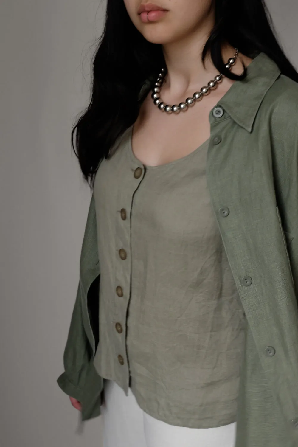 PURE LINEN VINTAGE VEST SHIRT