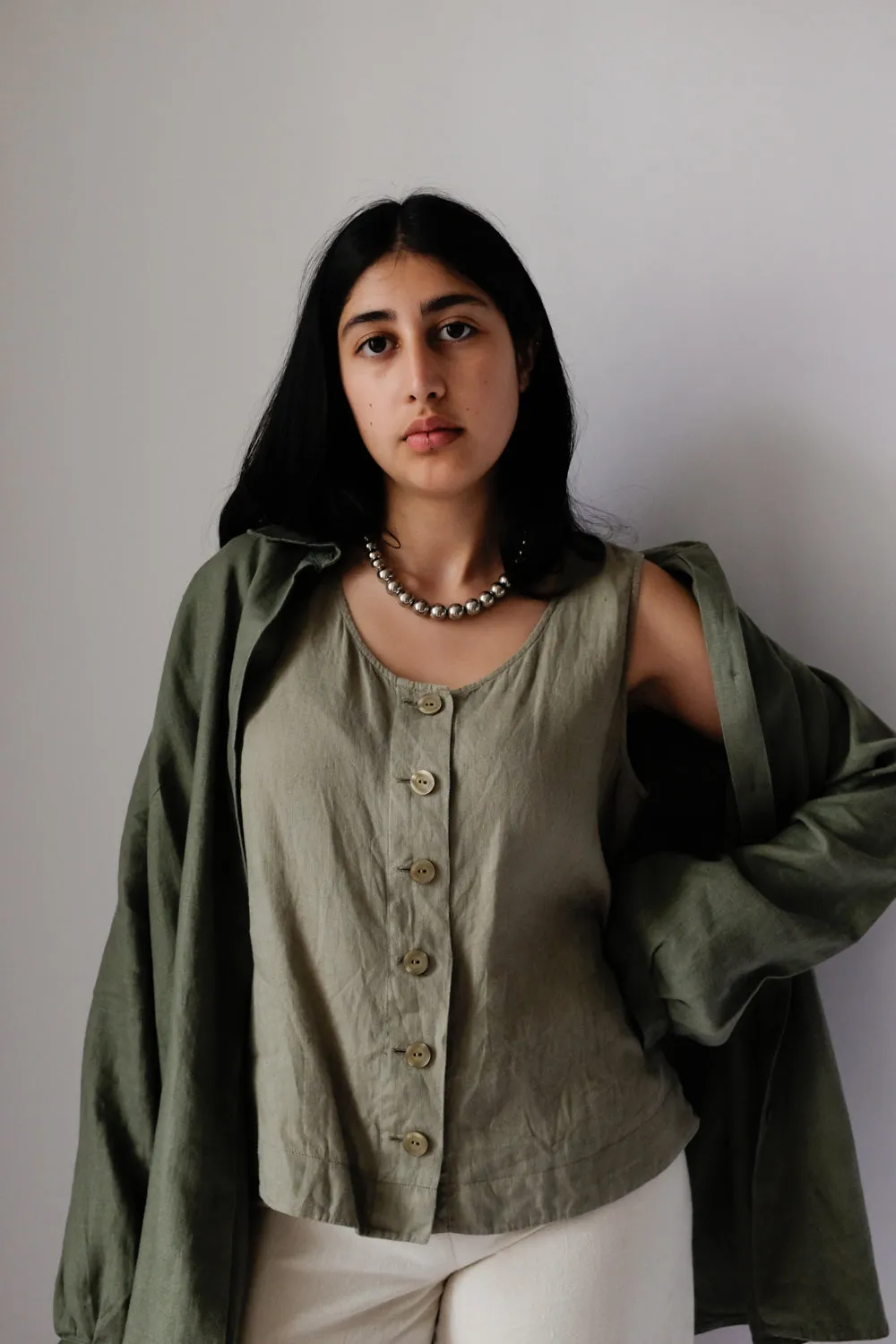 PURE LINEN VINTAGE VEST SHIRT