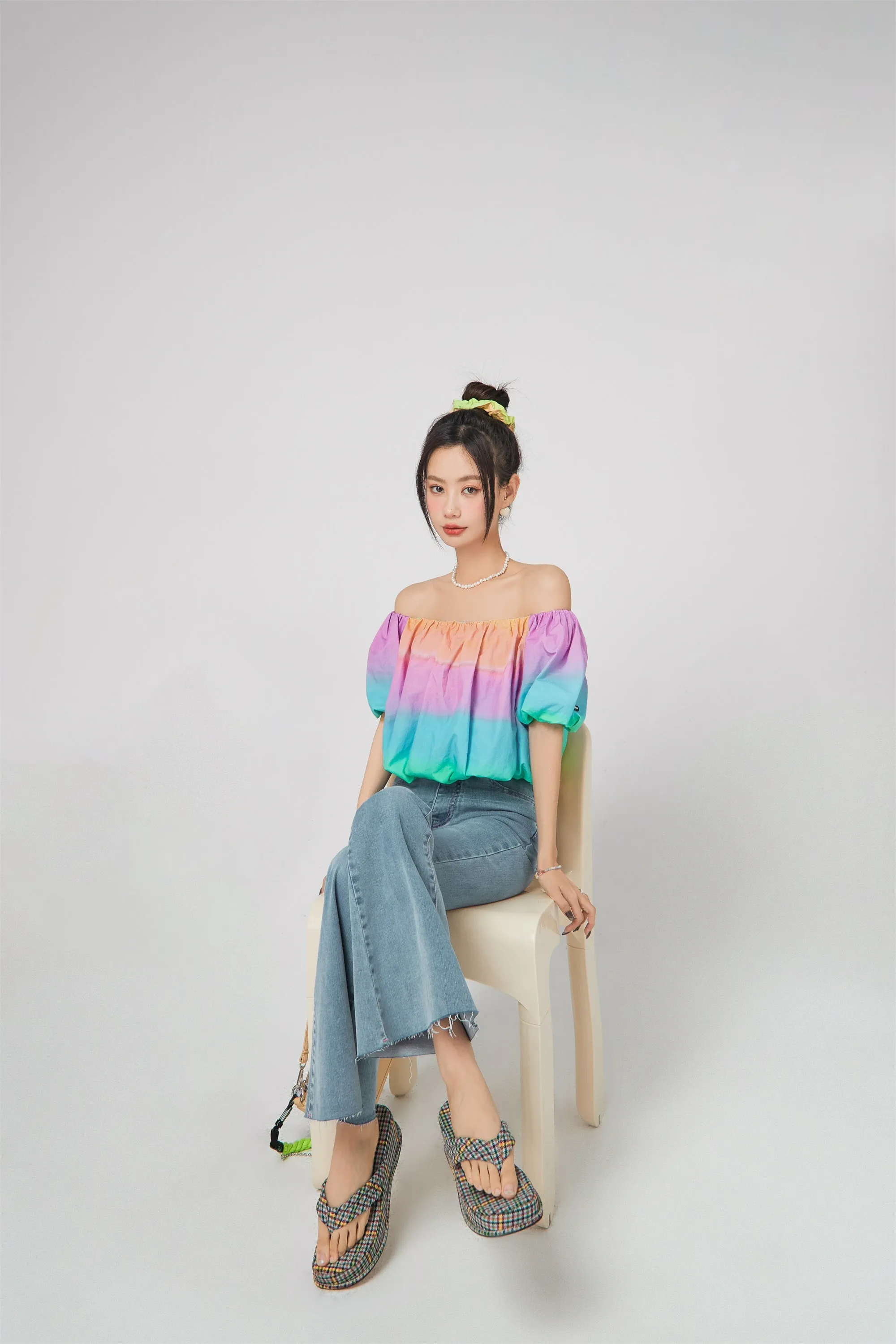 Rainbow Off-Shoulder Blouse