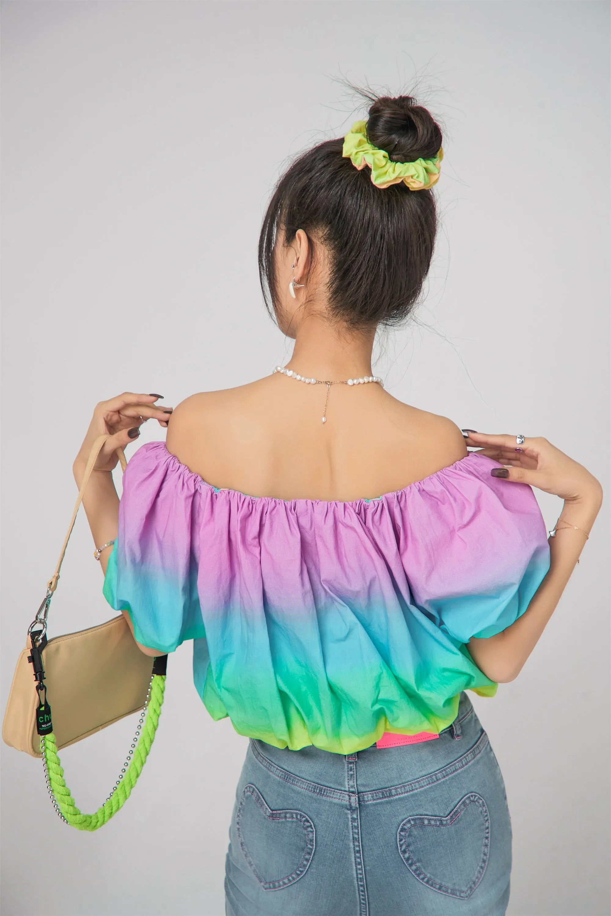 Rainbow Off-Shoulder Blouse