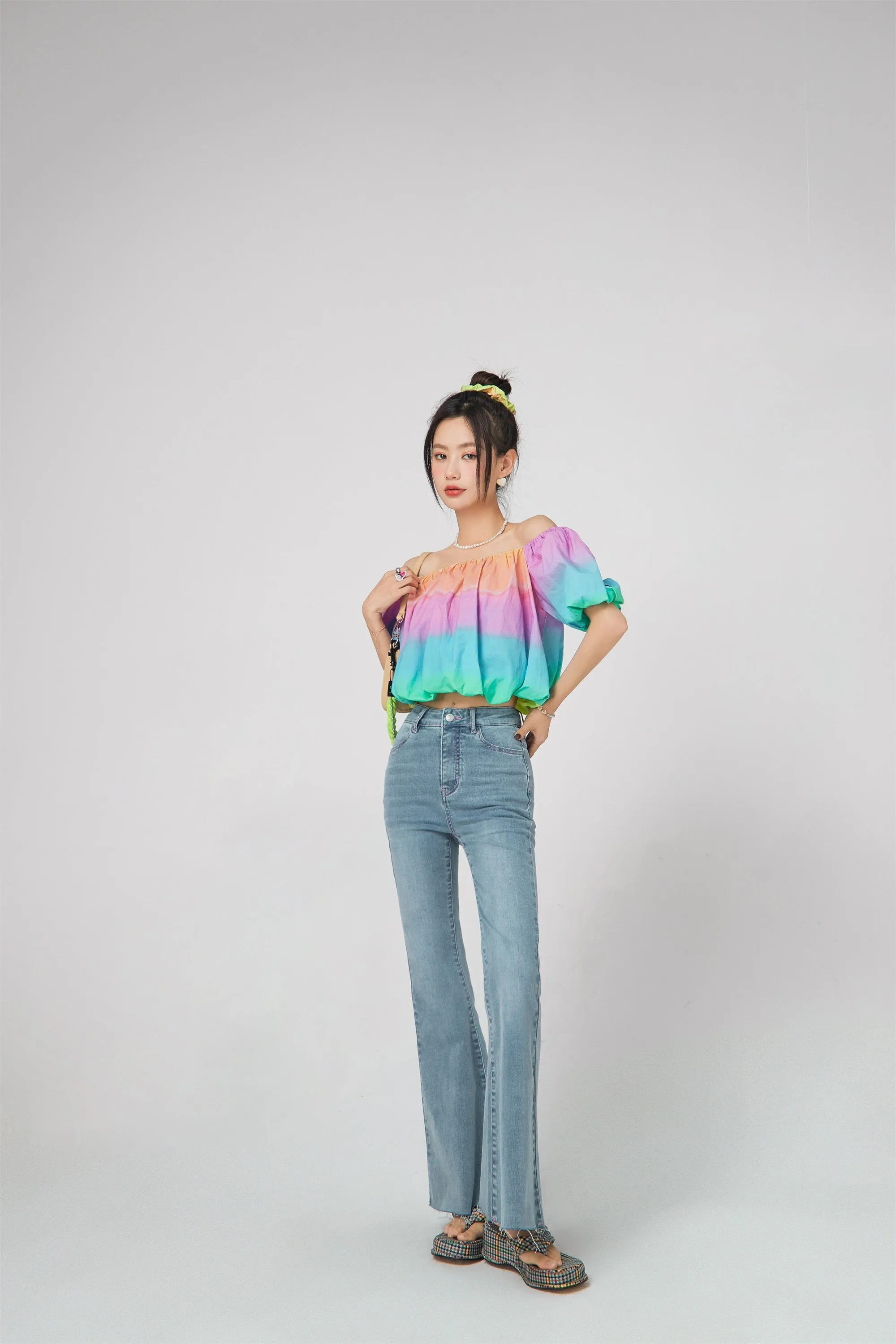 Rainbow Off-Shoulder Blouse