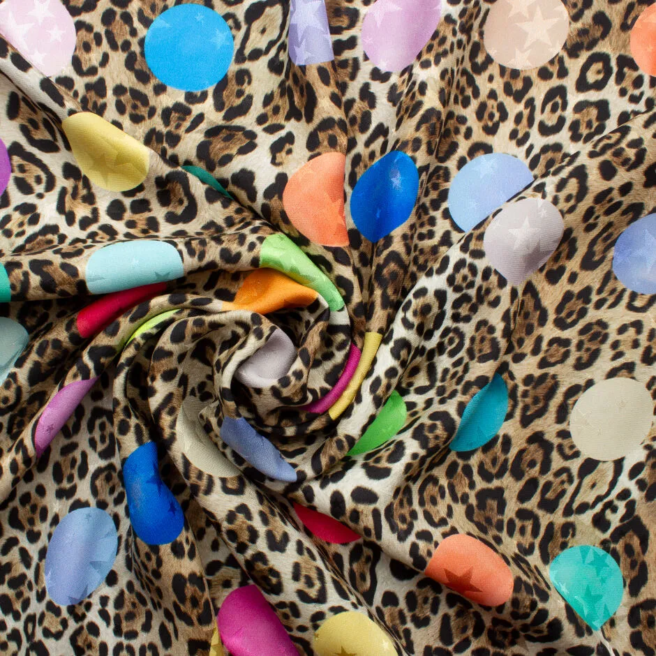 Rainbow Spotted Animal Print Silk Jacquard Fabric