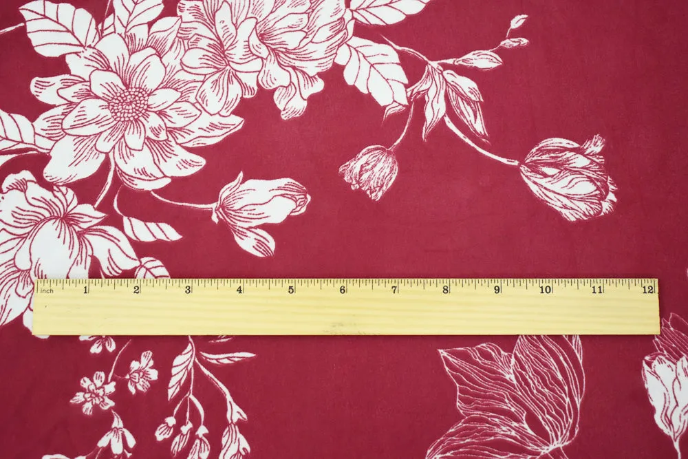 Red-Ivory Floral Printed Poly Chiffon Woven Fabric