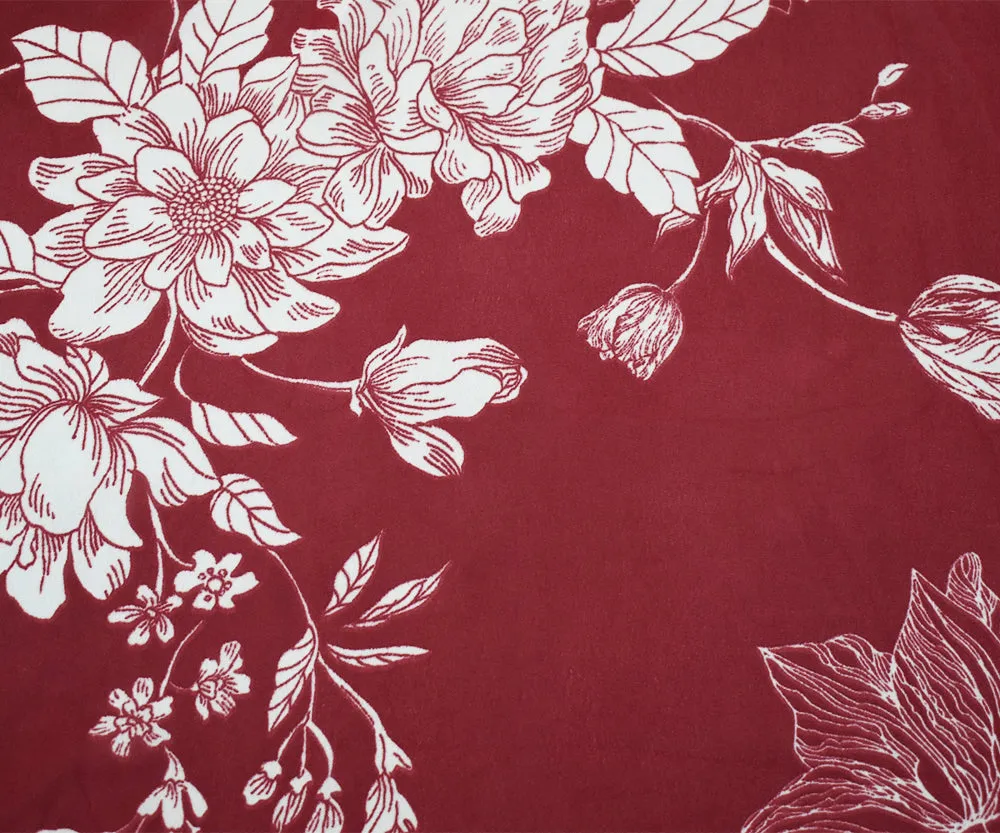 Red-Ivory Floral Printed Poly Chiffon Woven Fabric