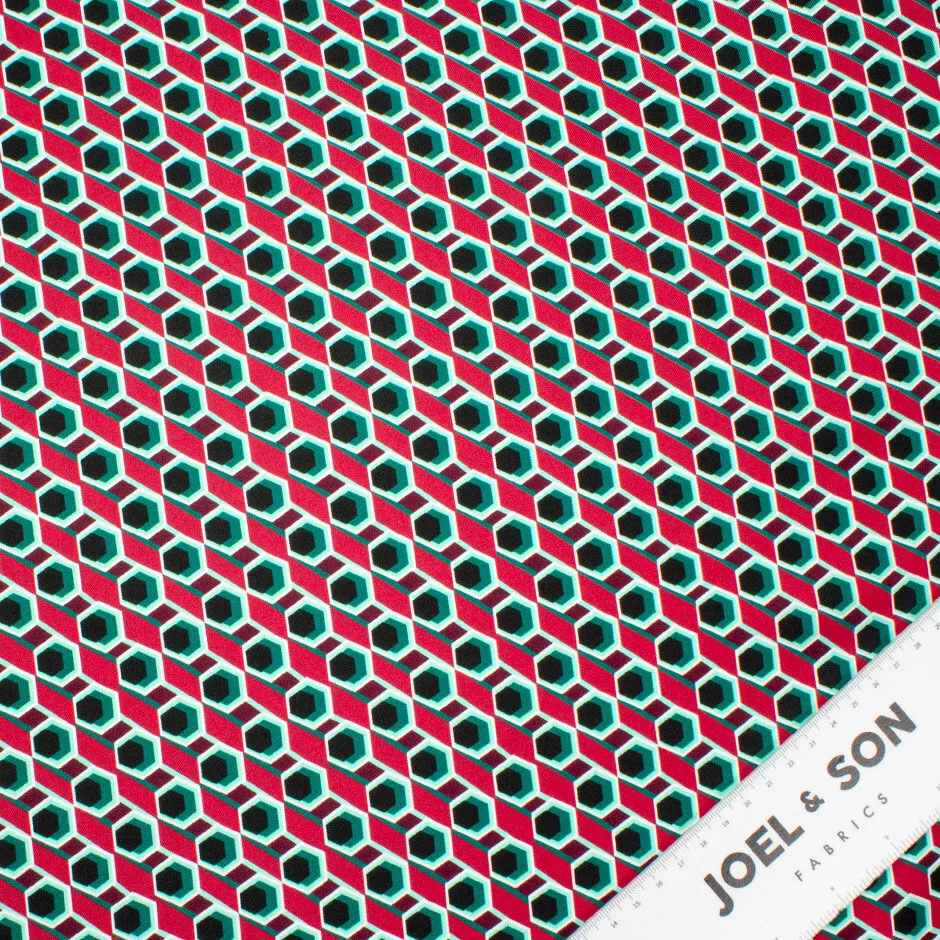 Red/Green/Black Geo Printed Silk Twill (A 3.20m Piece)