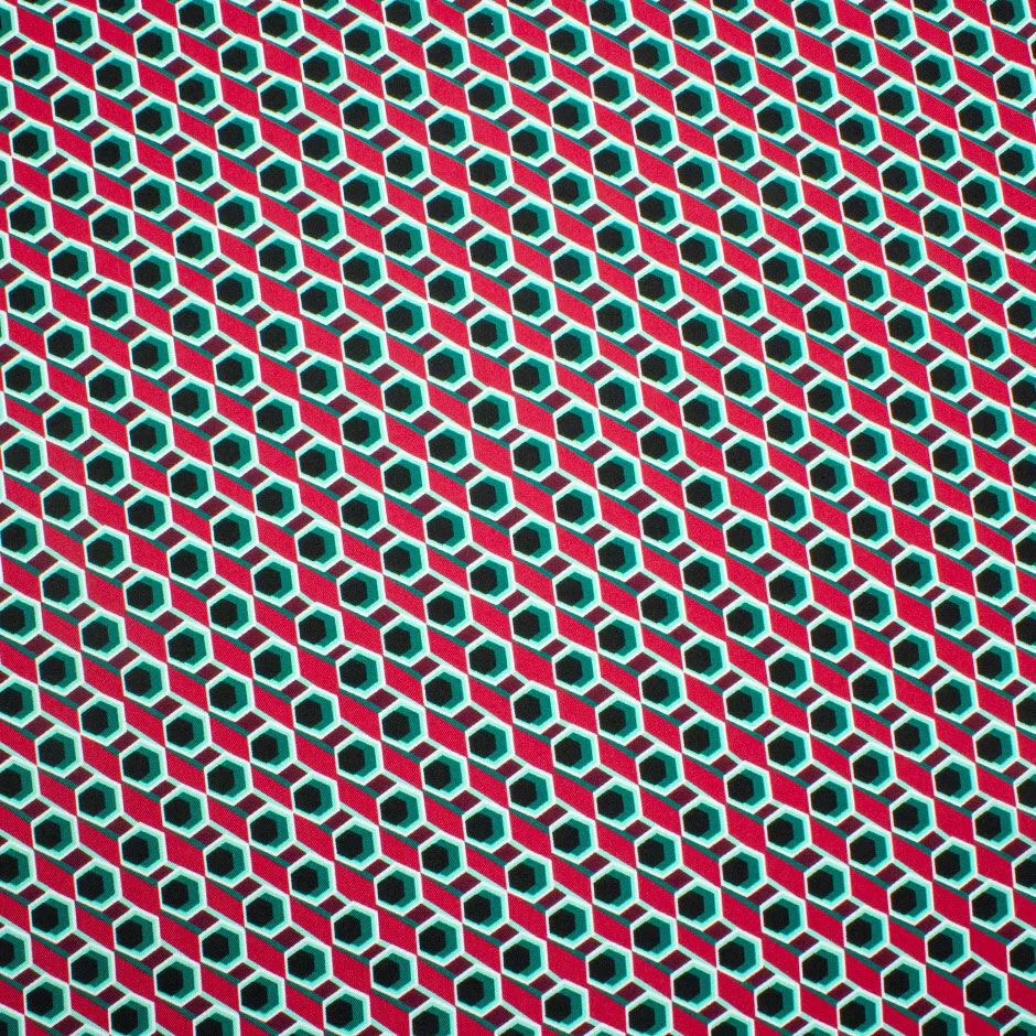 Red/Green/Black Geo Printed Silk Twill (A 3.20m Piece)