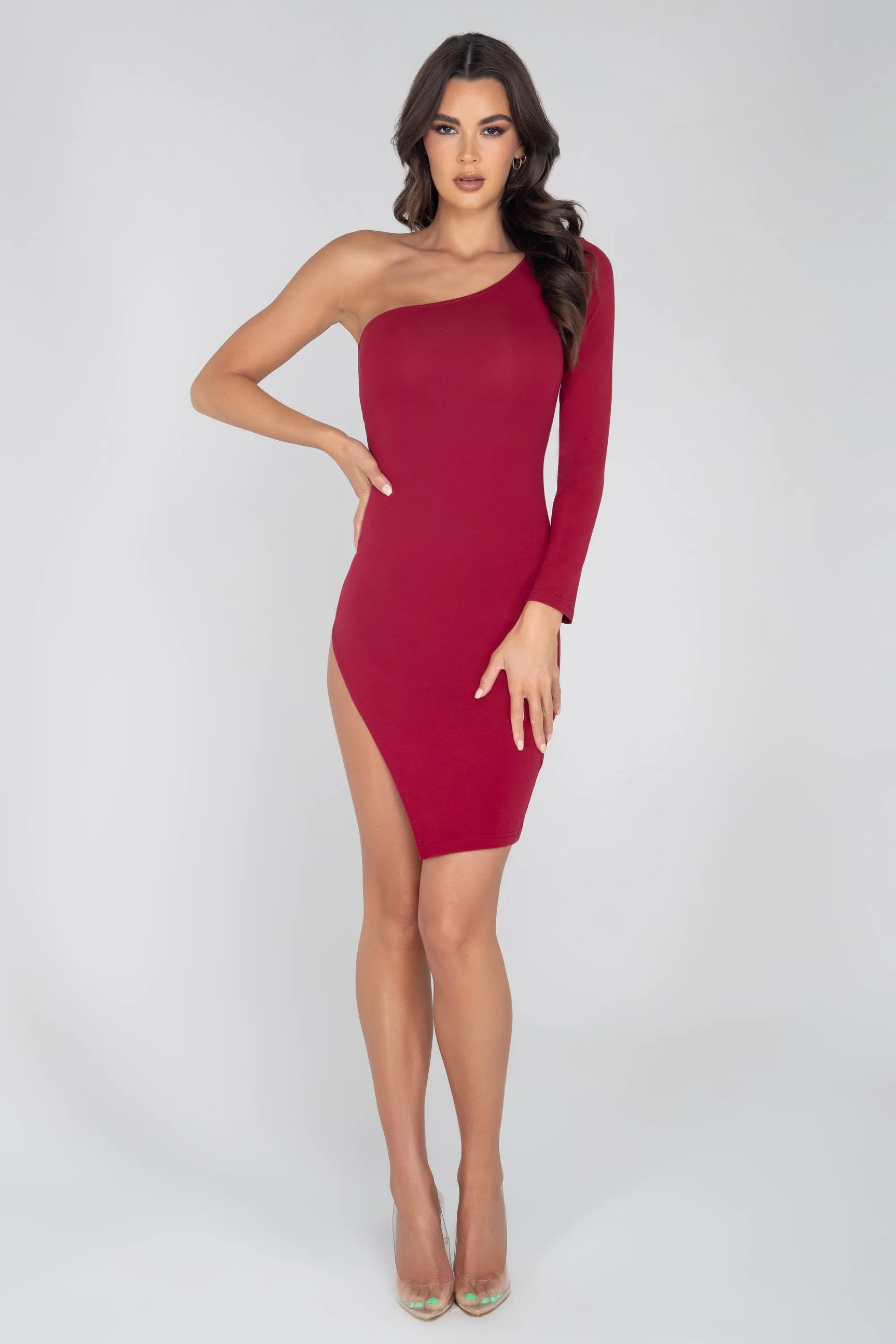 Roma Single Shoulder Split Bodycon Dress