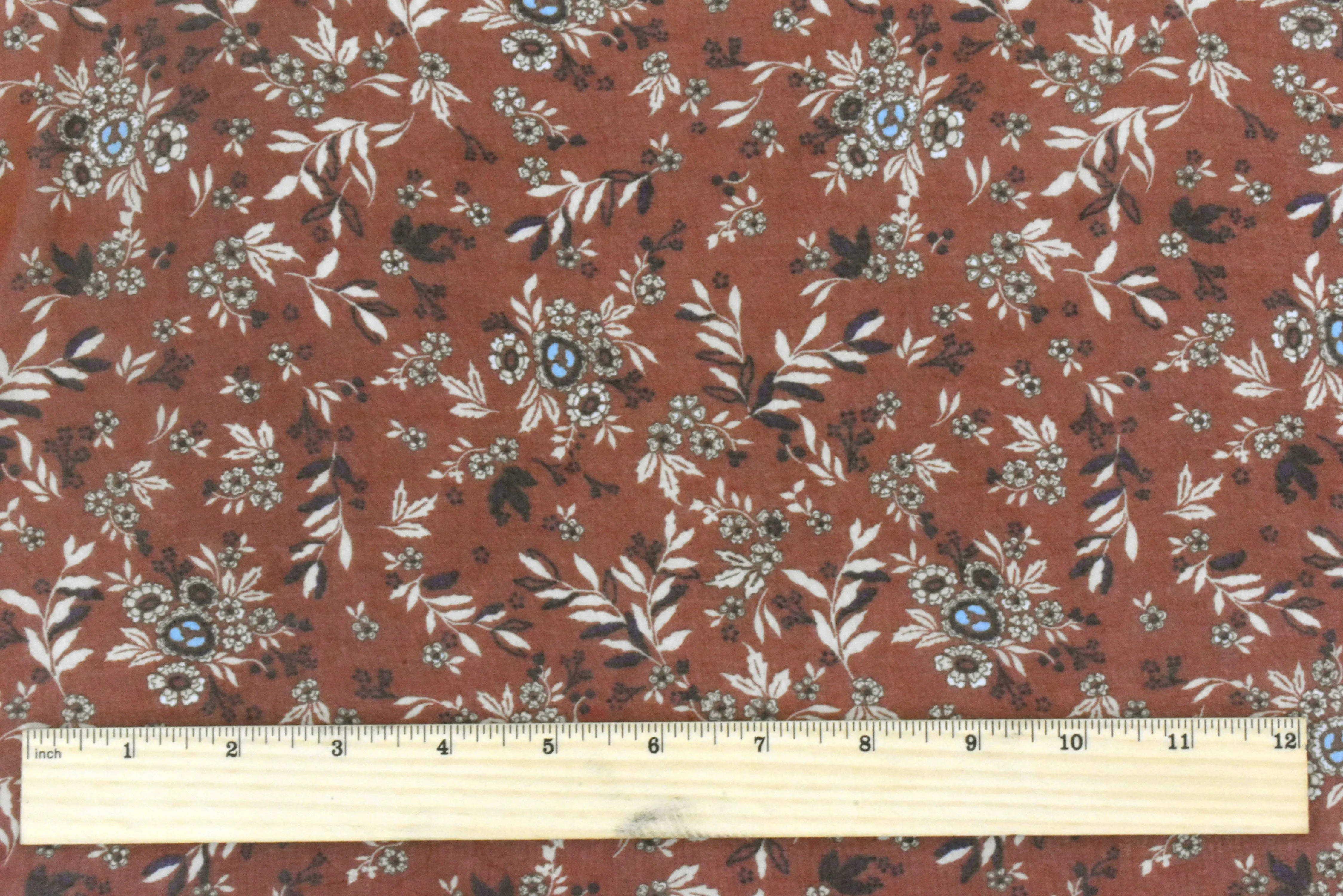 Rust Brown-Beige-Multi Floral Printed Poly Chiffon Woven Fabric