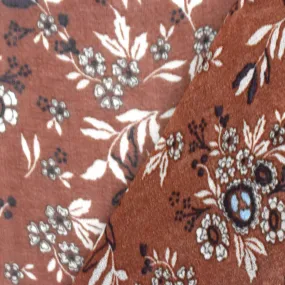 Rust Brown-Beige-Multi Floral Printed Poly Chiffon Woven Fabric