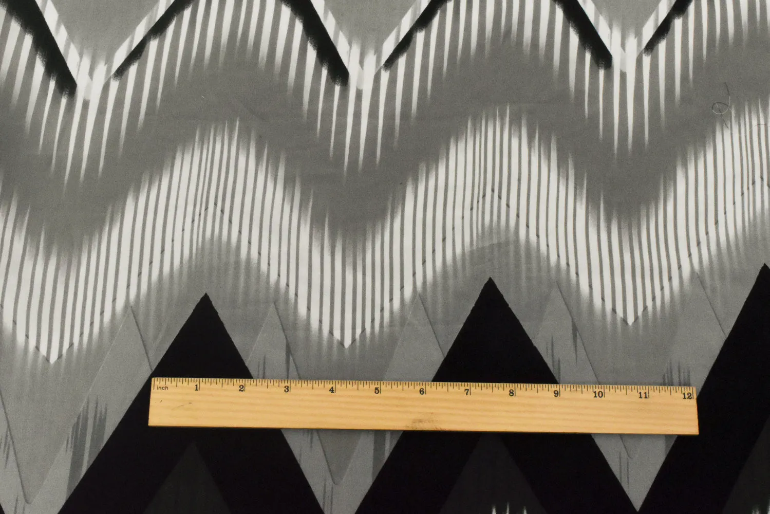 Space Gray-Black-Multi Abstract Chevron Print Silk Faille Woven Fabric