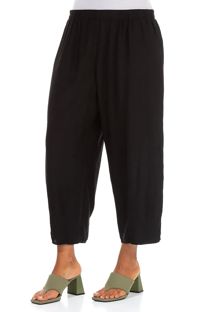 Taper Black Silk Bamboo Trousers