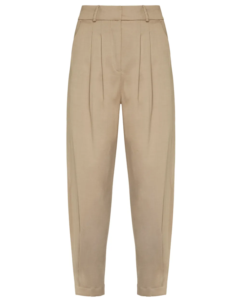 Taupe Tailored Elastic Waist Trousers