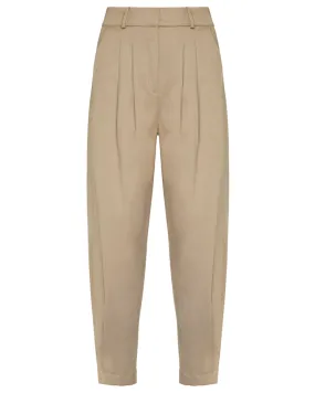 Taupe Tailored Elastic Waist Trousers