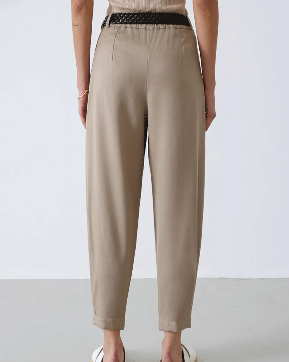 Taupe Tailored Elastic Waist Trousers