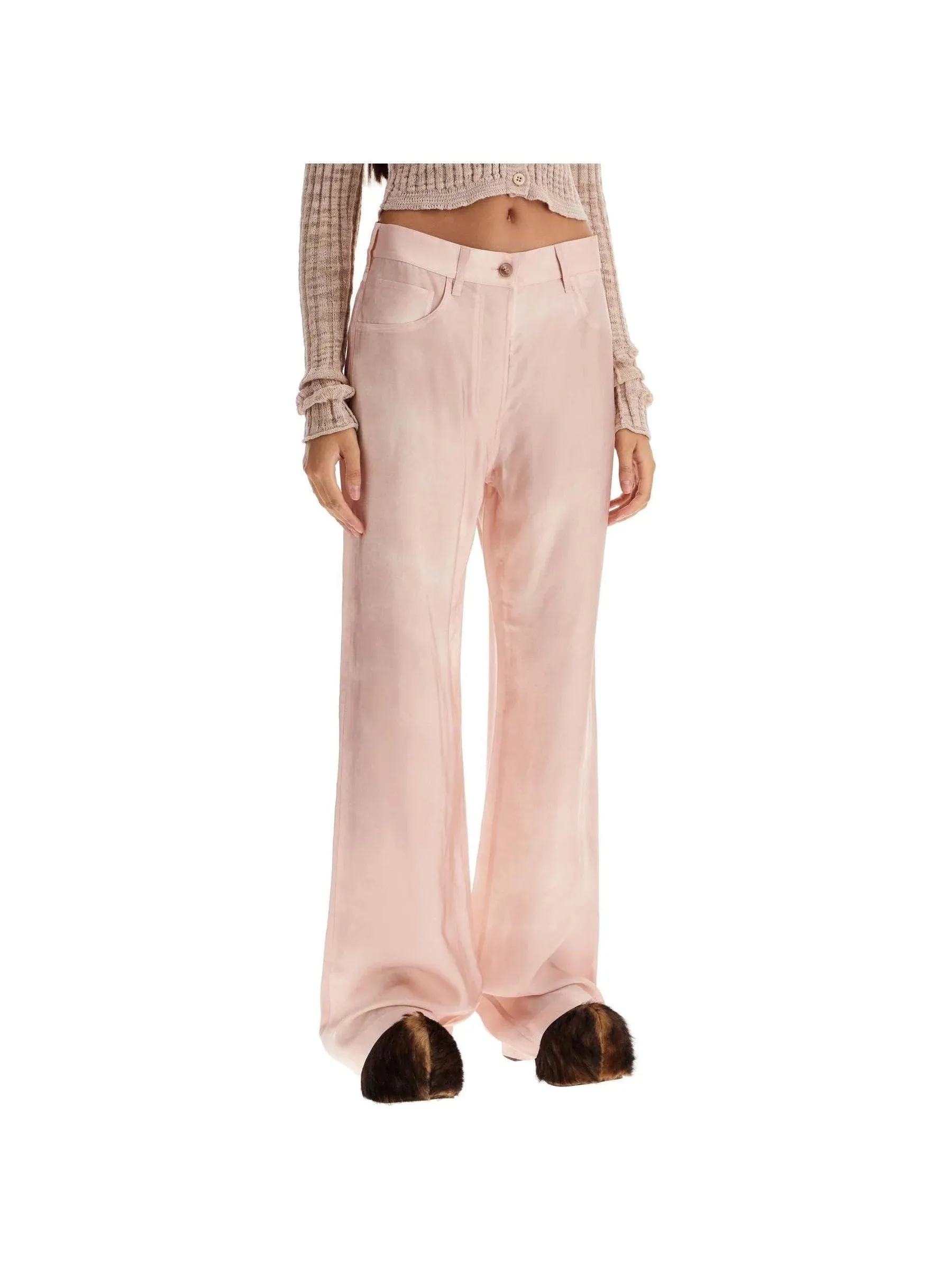 Twill Denim-Effect Silk Trousers