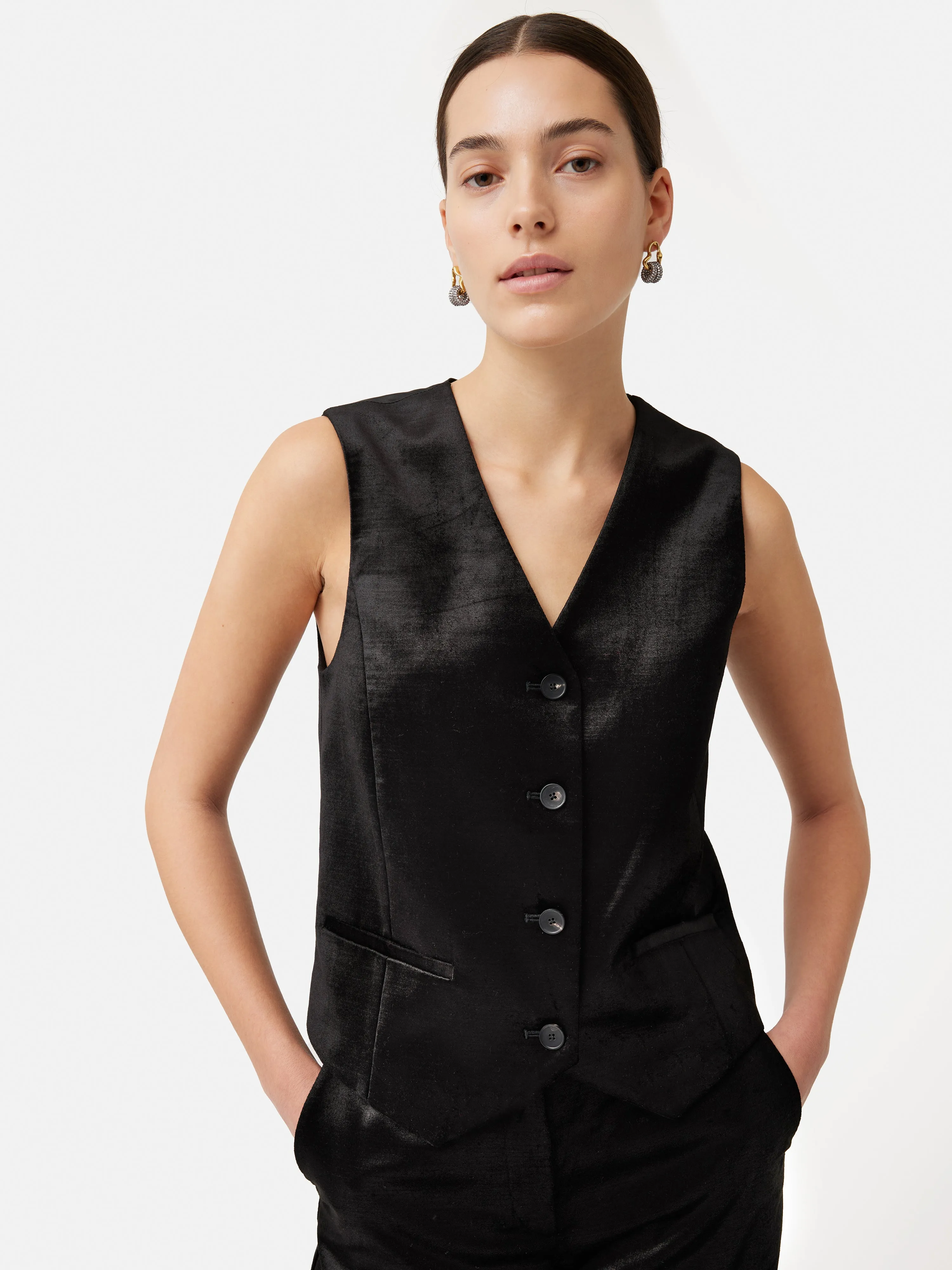 Velvet Tailored Waistcoat | Black