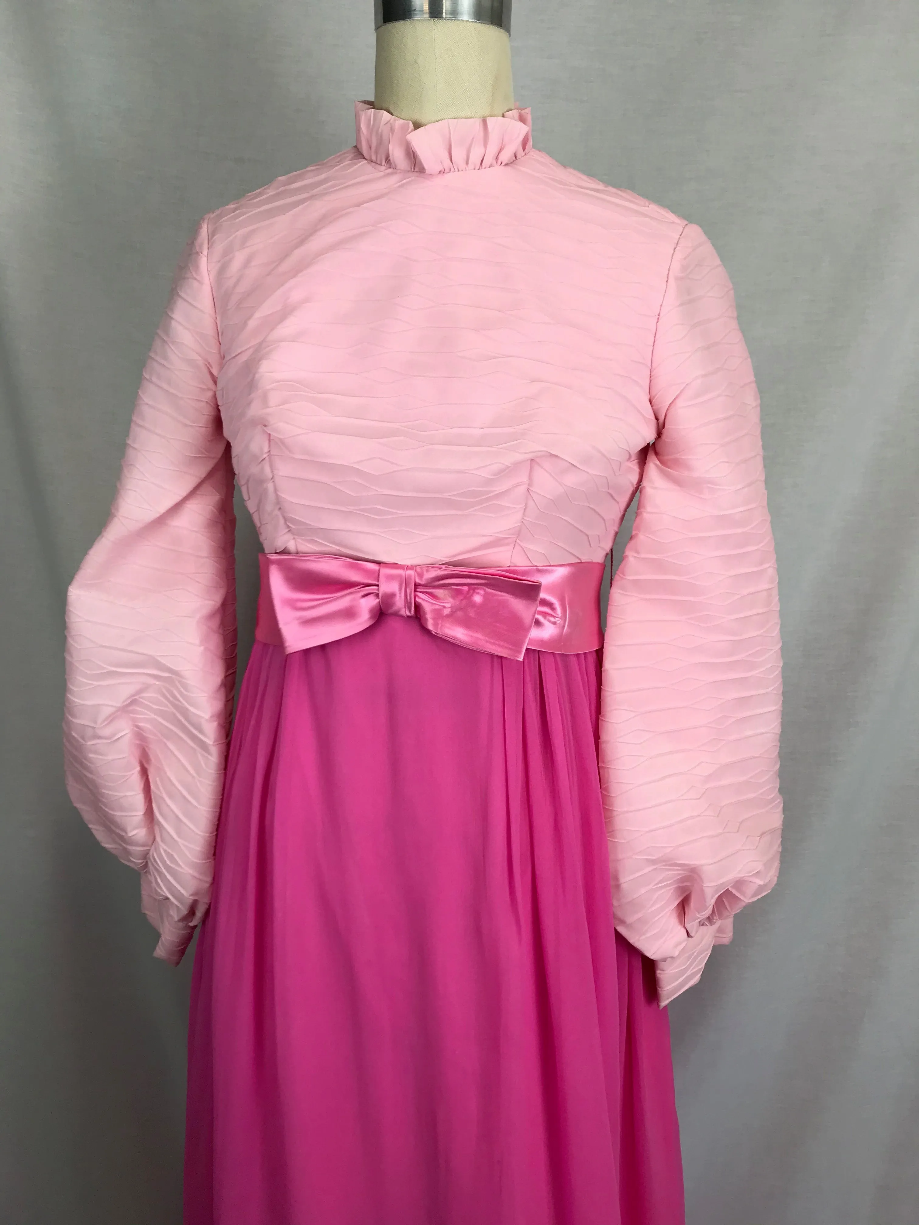 Vintage 60s 70s | Groovy Pink Balloon Sleeve Empire Waist Mod Maxi Dress | XS