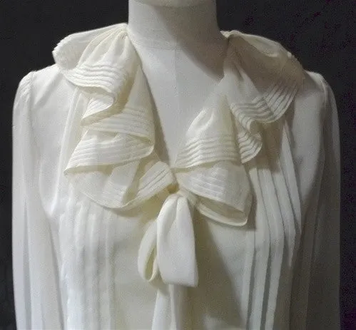 Vintage Levino Verna Italian Silk Chiffon Cream Tie Blouse